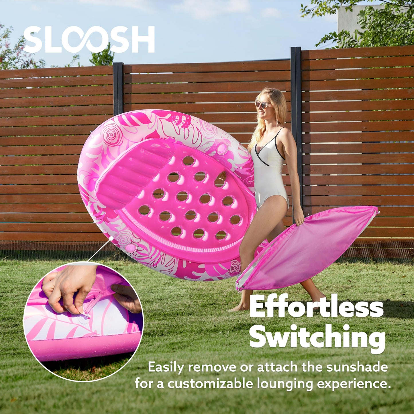 Sloosh Pool Floats With Canopy - Xl Oval Pool Raft Inflatable Float For Adults With Adjustable Sun Shade Cover, Swimming Pool Ta