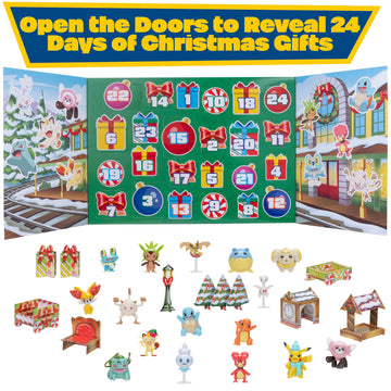 Pok?mon NEW 2024 Holiday Advent Calendar with 24 Gifts - Christmas Playset for Kids - Characters Include 2 Pikachu  Bulbasaur  Charmander & More - 16 Toy Figures & 8 Christmas Accessories - Officially Licensed - For Boys & Girls 4+