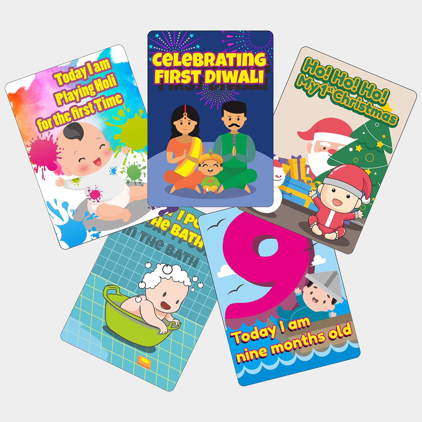 Crackles Funny Theme Baby Milestone Cards Recording 012 Months Along With Funny Event Cards Pack Of 35 Cards, Multicolor