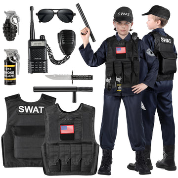 Luucio Swat Police Officer Costume For Kids, Police Costume For Kids, With Swat Costume, Swat Vest, Halloween Costume For Boys, 