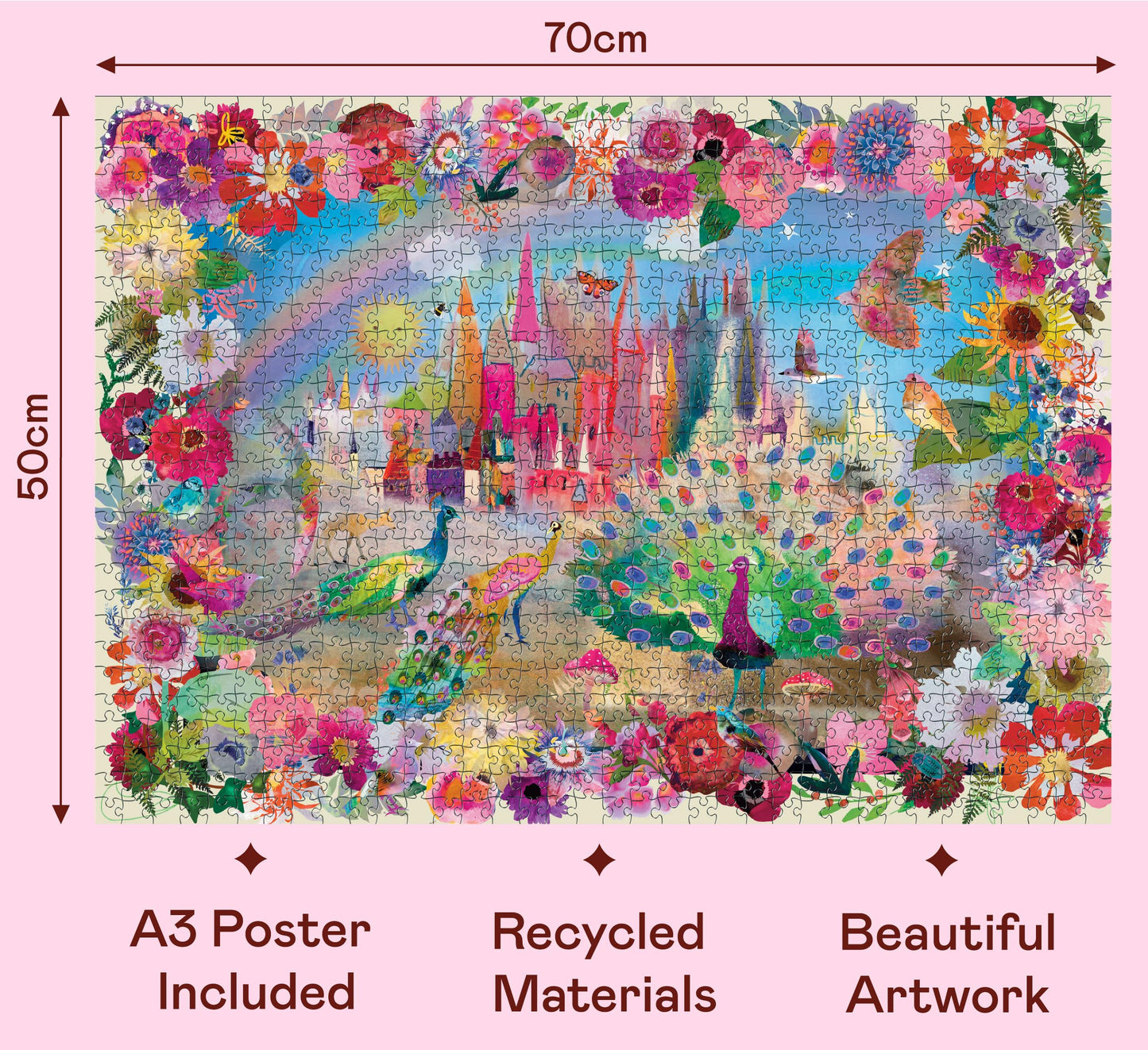 Elena Essex Jigsaw Puzzles 1000 Pieces - Peacock Castle  Puzzles for mature-themeds 1000 Pieces  1000 Piece Puzzle  Colorful Cool Dream Art Magical Puzzle  Size 28x20 inches