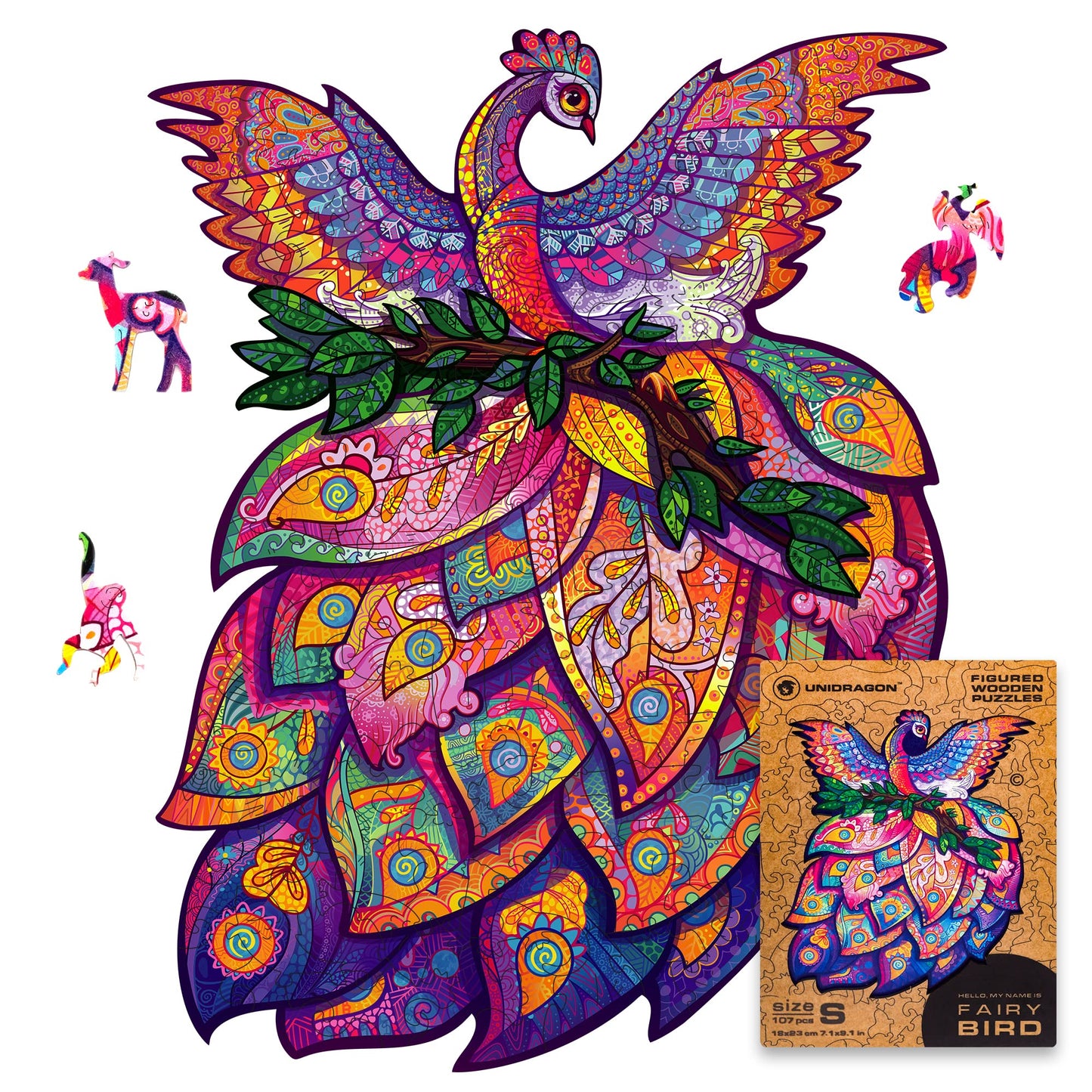 Unidragon Wooden Jigsaw Puzzles - Fairy Bird, 107 Pcs, Small 7.1 X 9.1, Beautiful Gift Package, Unique Shape Best Gift For Adults And Kids