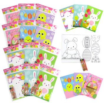TINYMILLS Easter Coloring Books with Party Favors with 12 Books and 48 Crayons,Easter Prizes, Favor Bag Easter Basket Filler