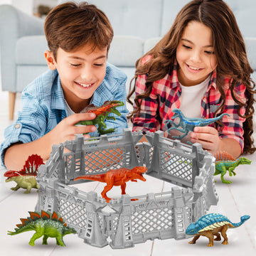 Oriate 12Pcs Mini Dinosaurs Figures Figurines Toys For Kids 3-5 5-7, Capture N Escape Dino World Playset, Including 6 Dinosaur Fences, Realistic Jurassic Sets For Kids Birthday Gifts Cake Topper