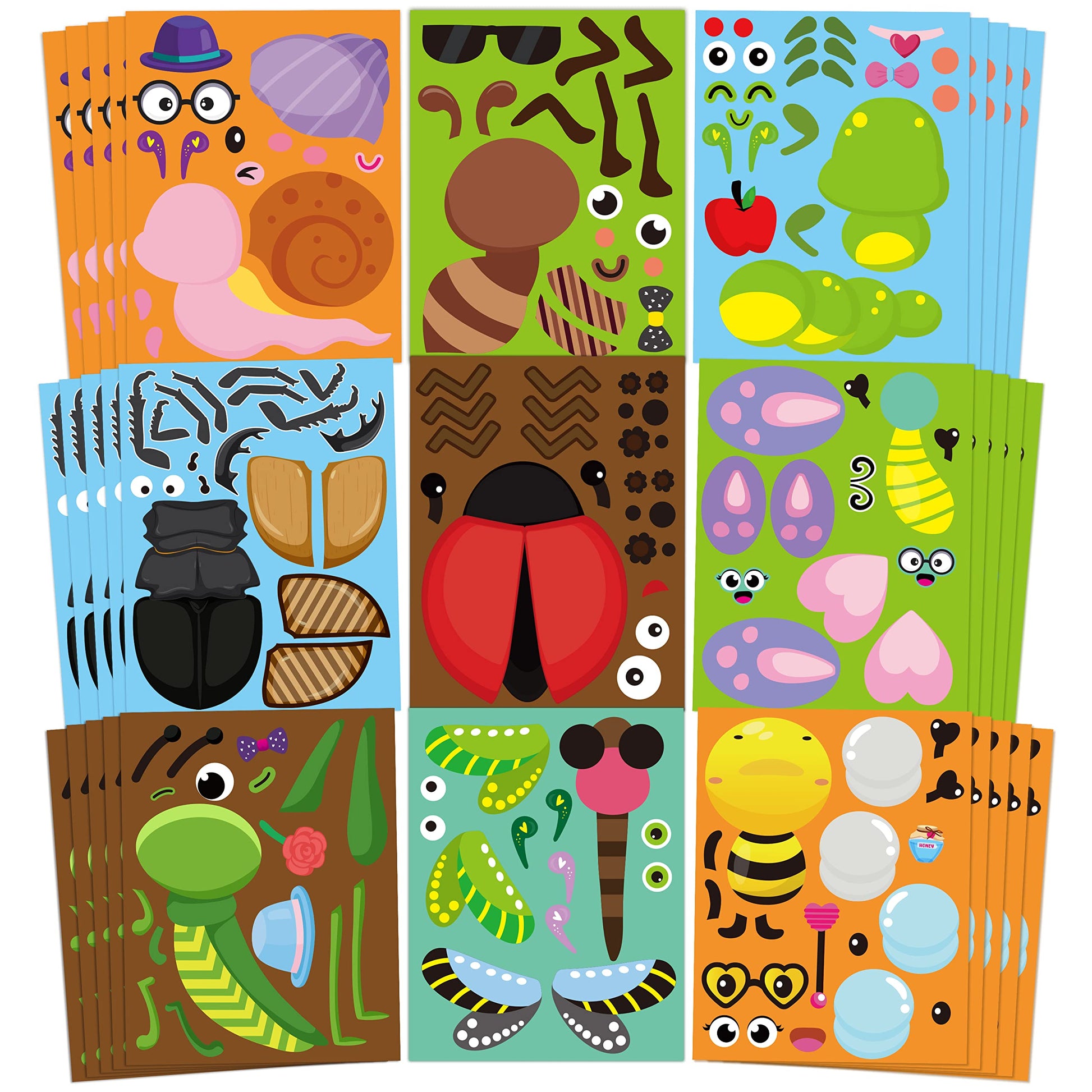 Cy2Side 45Pcs Make Your Own Bugs Stickers For Kids, Butterfly Beetle Bee Make A Face Stickers Games For School Rewards, Summer Insect Party Favor, Diy Mix And Match Bugs Summer Party Games