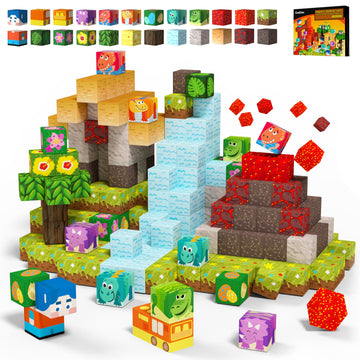 Gobidex Magnetic Blocks Dinosaur Toys - Build Mine Magwonder World Volcano Dinosaur Set, Magnetic Building Blocks For Kids Ages 3-5 4-8, Jurassic Scenes For 3+ Year Old Boys Girls Toys Birthday Gifts