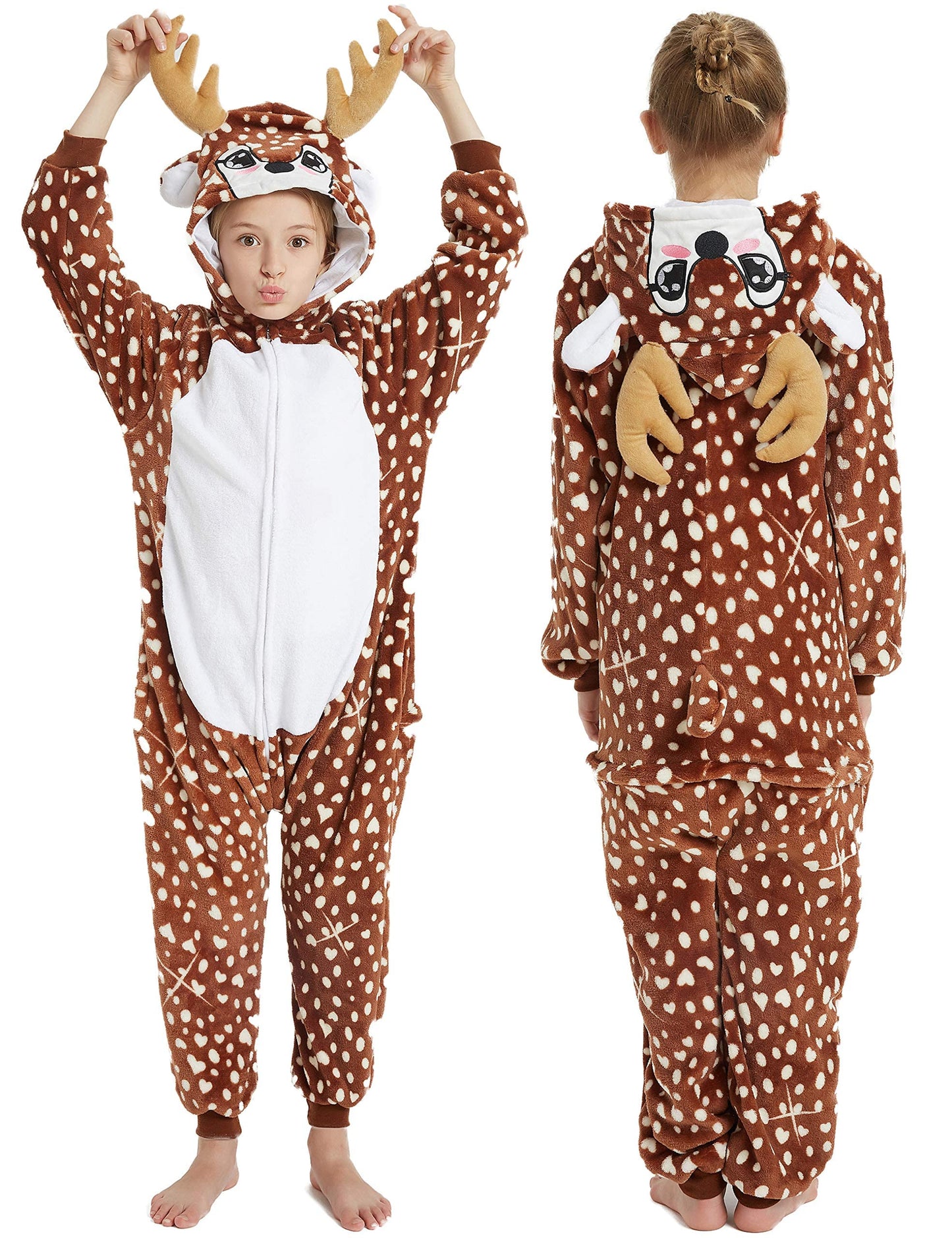 Calanta Deer Onesie Kids Reindeer Costume Girls Animal Pajamas Halloween Christmas Cosplay Party.Sika Deer.140