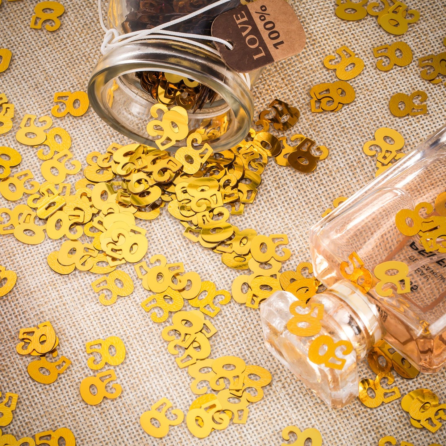 WILLBOND Gold 50th Confetti, 50 Number Birthday Confetti, 50th Wedding Anniversary Party Table Decorations, 2 Bags (1400 Pieces)