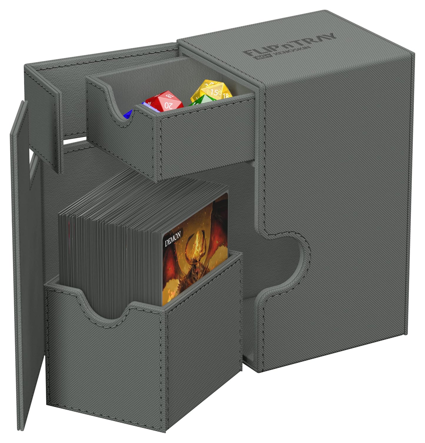 Ultimate Guard Flip'N'Tray 80+, Deck Case For 80 Double-Sleeved Tcg Cards + Dice Tray, Grey, Independent Magnetic Closure & Micr