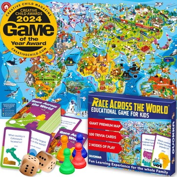 Quokka Board Game 1 To 10 Players - Learning, Educational - Geography, World - 100 Question Cards, Top Facts - Indoor, Outdoor - Kids, Teens, Adults, Family