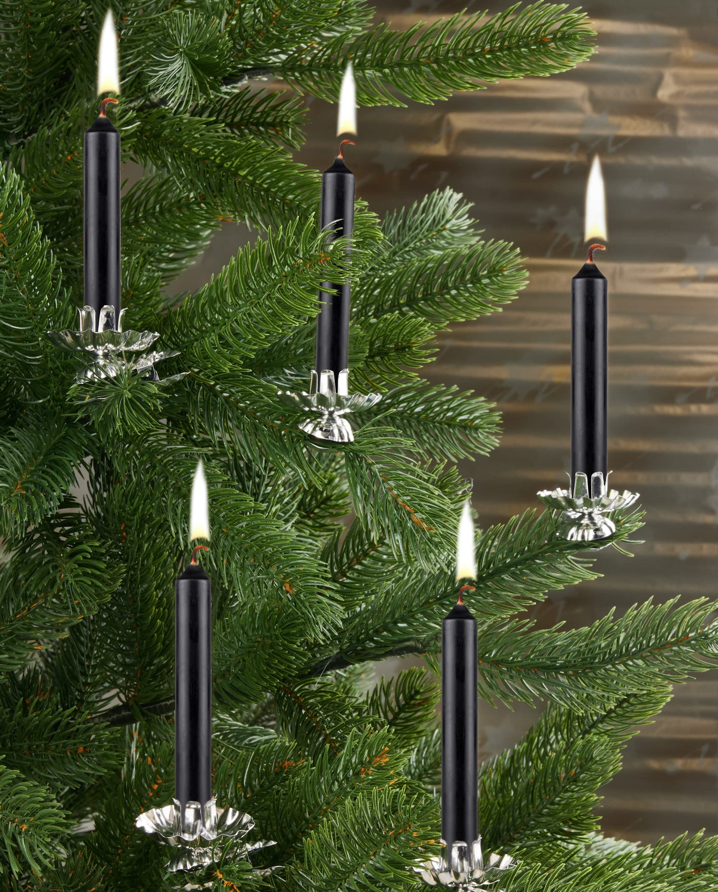 BRUBAKER Tree Candles - Pack of 20 - Black - 3 x  Inches (9.5 x 1.27cm) - Made in Europe - Christmas Wax Candles for Pyramids, C