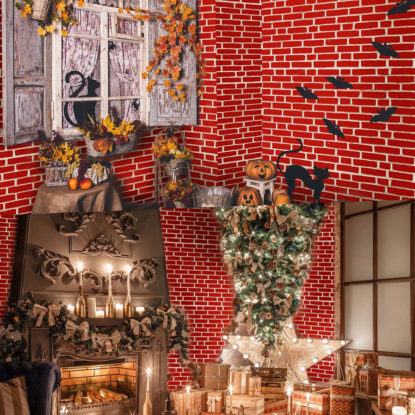 Chumia 6 Pcs Brick Tablecloth Brick Wrapping Paper Wall Backdrop Wallpaper Decoration for Halloween Christmas Party Supplies 54