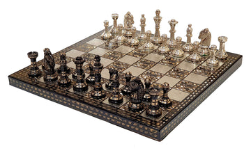 Stonkraft Brass Chess Board Game Set With 100% Brass Chess Pieces Chessmen Coins (12' X 12' Inches)