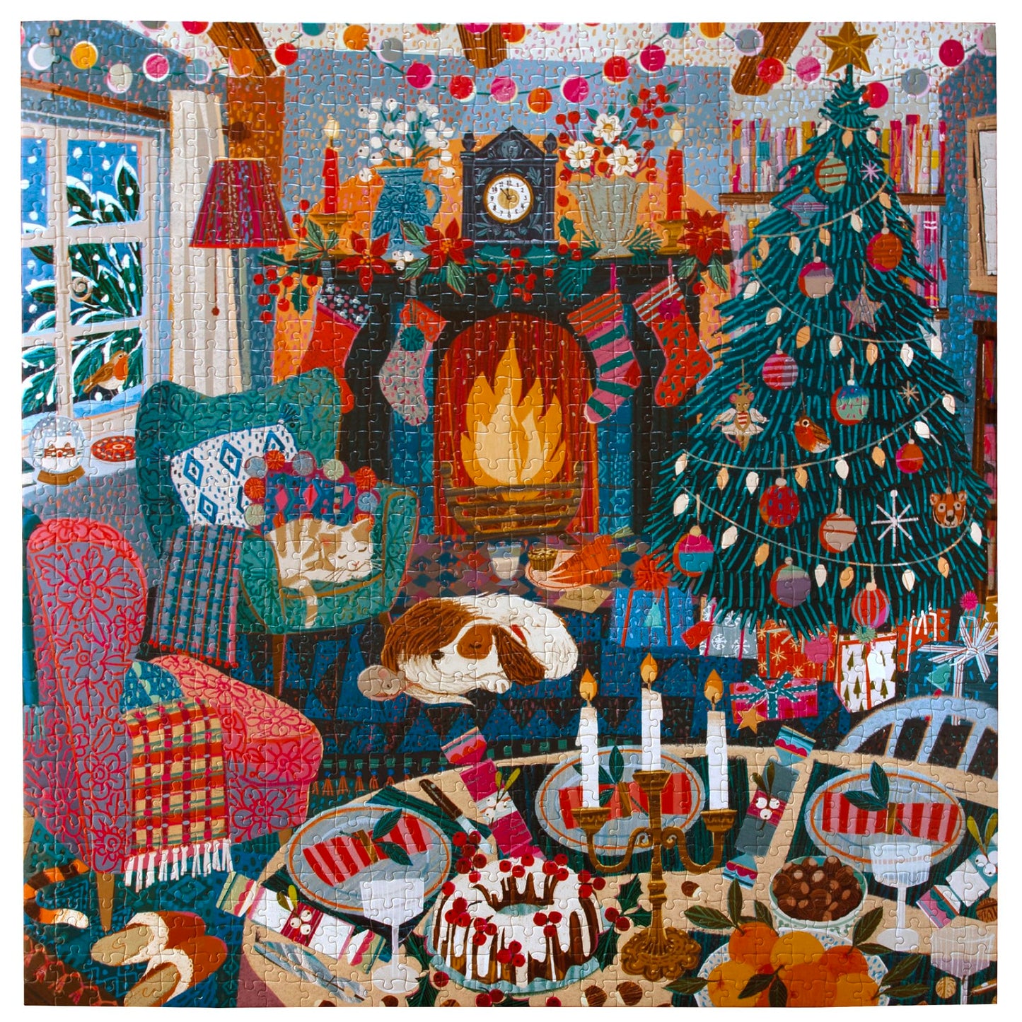 Eeboo Piece & Love: English Cottage Christmas - 1000 Piece Puzzle - Adult Square Jigsaw, 23X23, Includes Image Reference Insert, Pieces