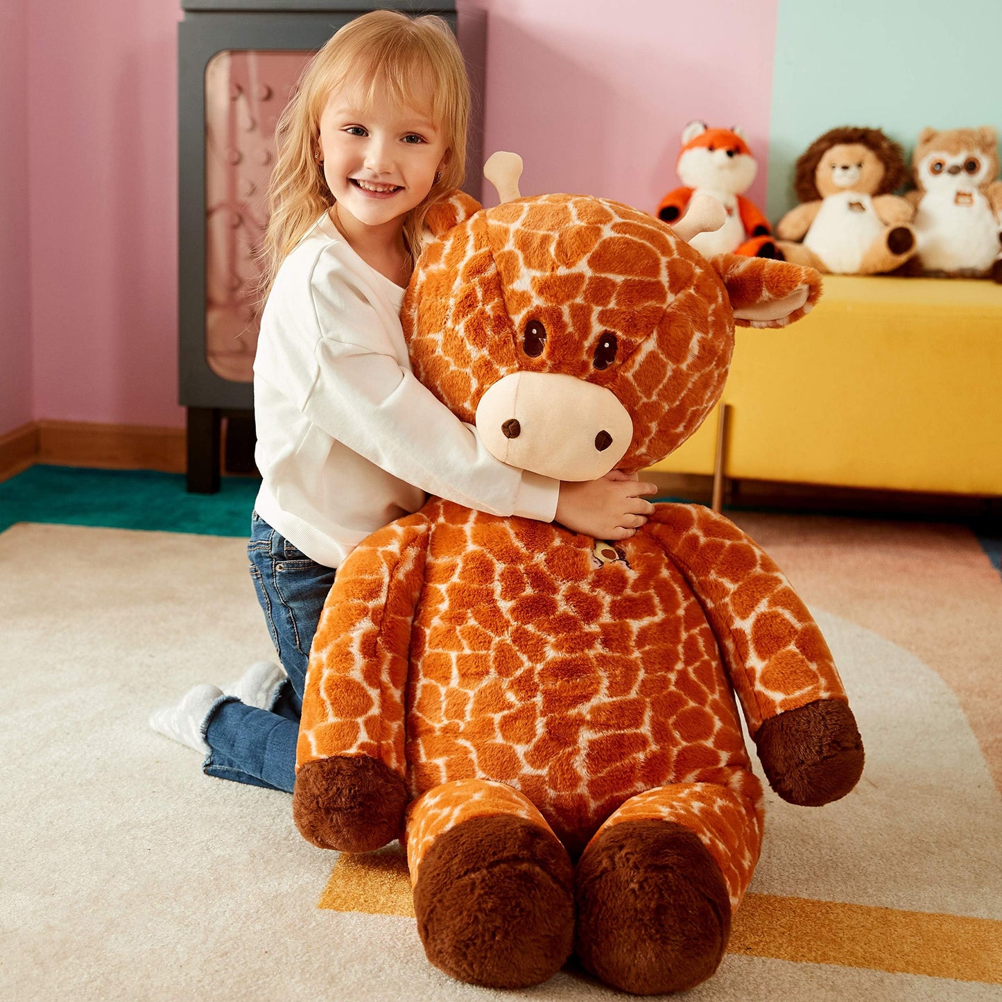 Ikasa Large Giraffe Stuffed Animal Plush Toy,Giant Cute Jumbo Soft Toys,Huge Big Size Fluffy Fat Plushie,Gifts For Kids (Brown,