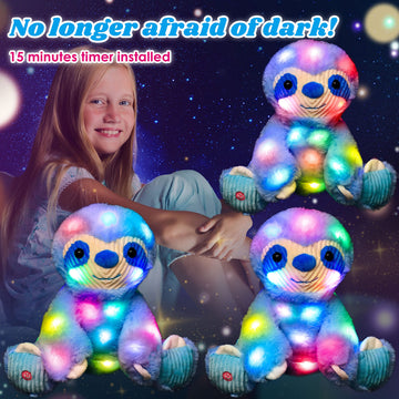 Cuteoy Blue Sloth Led Stuffed Animal Light-Up Plush Birthday Christmas Plushies Toy Gifts For Kids Toddler Girls, 10.5'