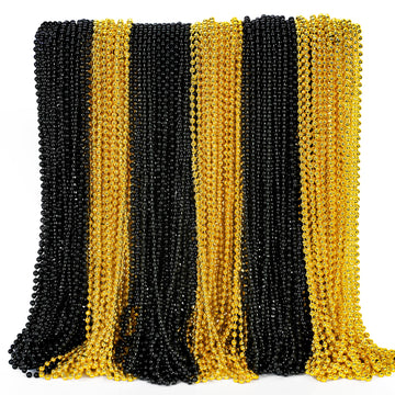 100Pcs Bead Necklace, Gold Black New Year Bead Party Favors, New Year Eve 33'' Toy Necklaces Costume Accessories, Parade Throw A