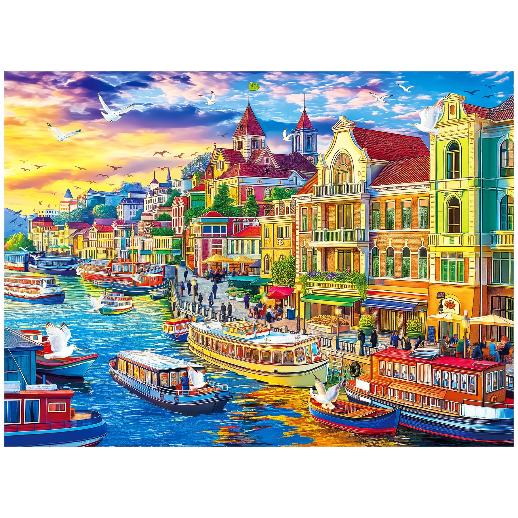 All4Jig Harbor City Fun Jigsaw Puzzles For Adults And Kids, 500 Pieces, 20.47'' X 14.96'', Christmas Secret Santa Gift, White El