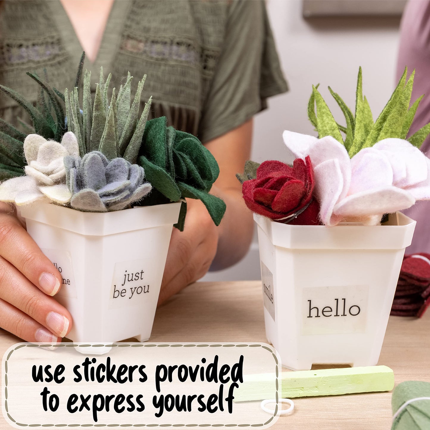 Hapinest DIY Potted Felt Succulents Craft Kit - Miniature Multicolor for Adults, Teens & Seniors, Ages 6+ (Model 3381)