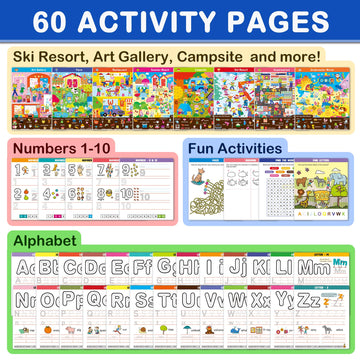 Elite Panda Preschool Learning Activities 60 Reusable Pages, (2-Pack) Kindergarten Workbook & Search And Find For Kids, Art And