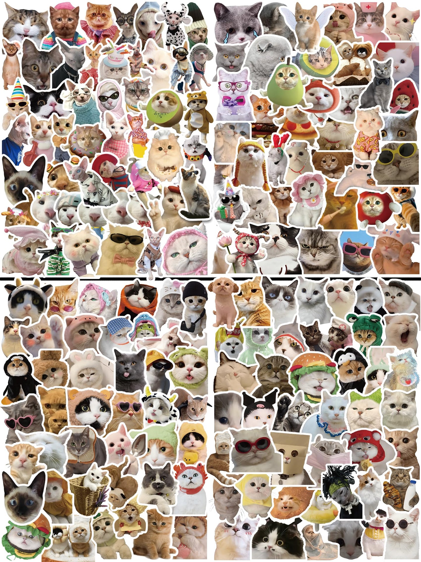 200 Cute Cat Stickers for Water Bottles - Kawaii Vinyl Cat Meme Pack, Glossy Waterproof Decals 2-2.8 , Laptop/Phone/Skateboard/S