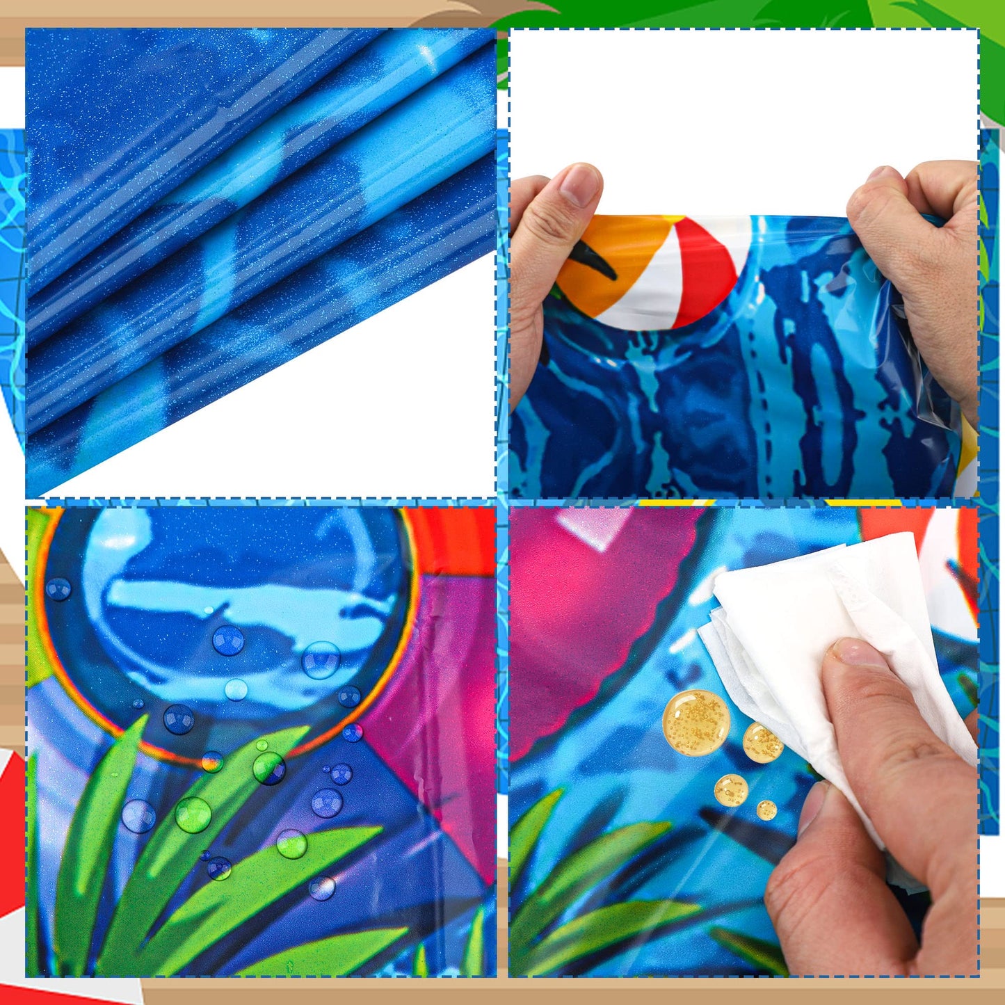 peony man 4 Pieces Pool Party Tablecloth Plastic Summer Table Cover Disposable Hawaiian Tablecloth for Beach Summer Birthday Swi
