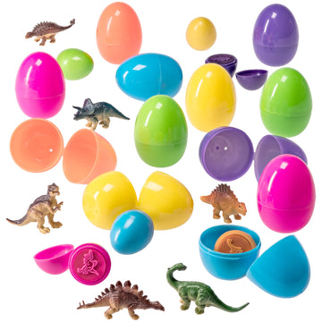 Prextex 12 Count Mini Dinosaurs For Easter Eggs - Easter Basket Stuffer For Toddlers - Pre Stuffed Easter Eggs With Toys Inside - Easter Toys For Toddler, Boys - Dinosaur Easter Eggs Toys For Toddlers