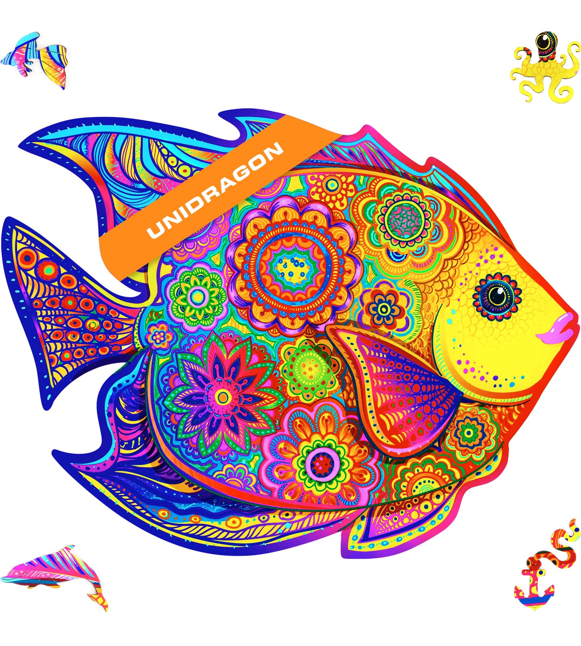 Unidragon Wooden Jigsaw Puzzles - Shining Fish, 106 Pcs, Small 9.1'X7.1', Beautiful Gift Package, Unique Shape Best Gift For Adults And Kids