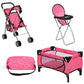 fash n kolor Doll Play Set - 3 in 1 Set with Stroller & High Chair for 18'' Dolls - Polka Dot - Model 4607