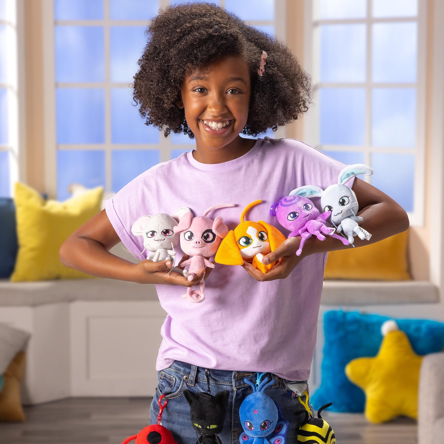 Miraculous Ladybug - Kwami Lifesize Mullo, 5-Inch Mouse Plush Clip-On Toys For Kids, Super Soft Collectible Stuffed Toy With Glitter Stitch Eyes And Color Matching Backpack Keychain (Wyncor)