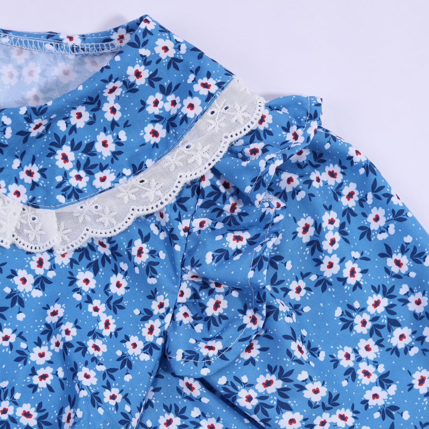 Rayekrot Girls Pioneer Costume Girls Colonial Costume Kids Floral Prairie Dress with Apron and Bonnet Blue (10-12 Years)