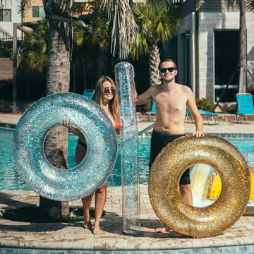 Poolcandy Jumbo 48' Gold Glitter Swim Ring - Extra Large For The Pool Beach Or Lake - Kids Teens Adults Glitter Inside Sparkles And Shines In The Sun