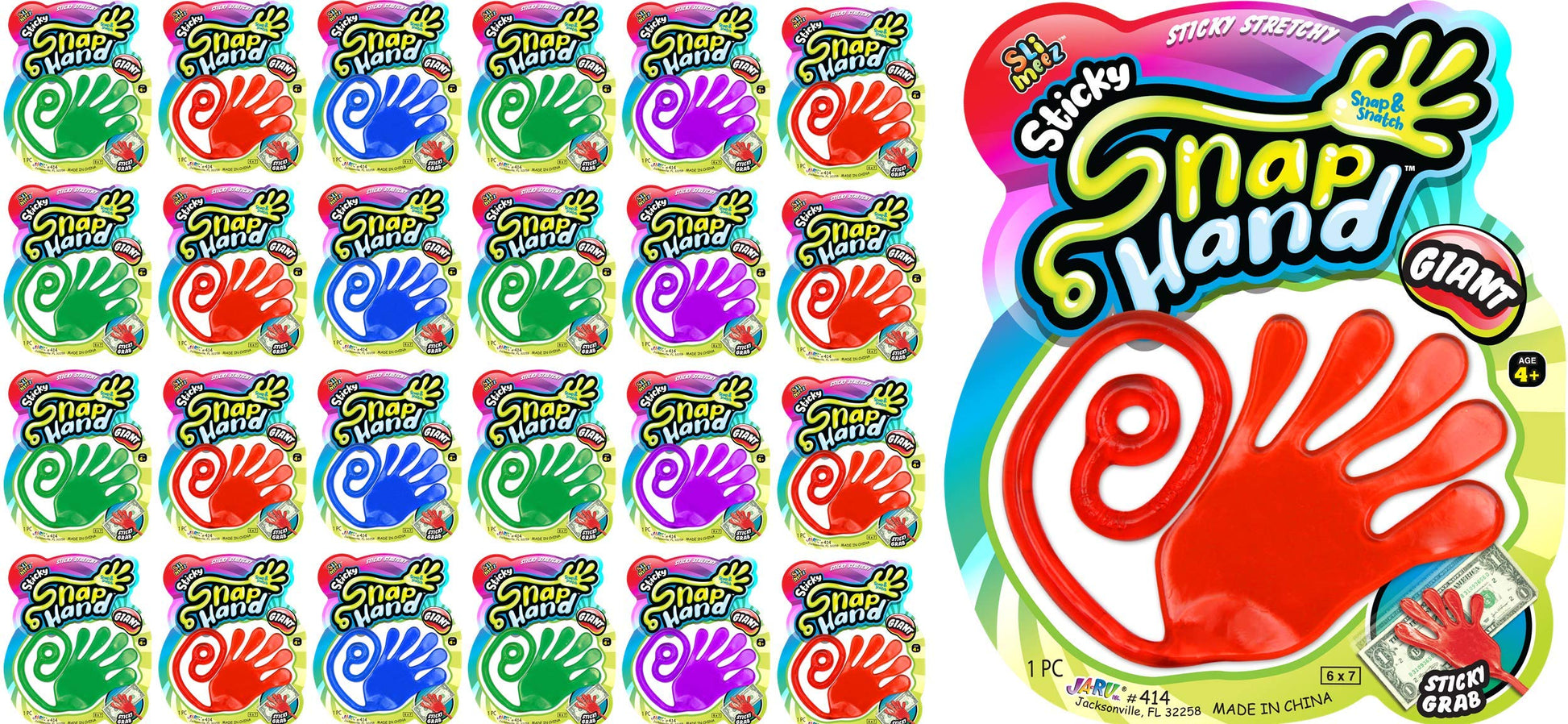 Fun A Ton Jumbo Sticky Hands (24 Stretchy Toys Assorted) Large Slap Hand Fidget Toys For Kids. Bulk Party Favors, Classroom Prizes, Vending Machine Toys, Birthday Goodie Bag Stuffers. 414-24S