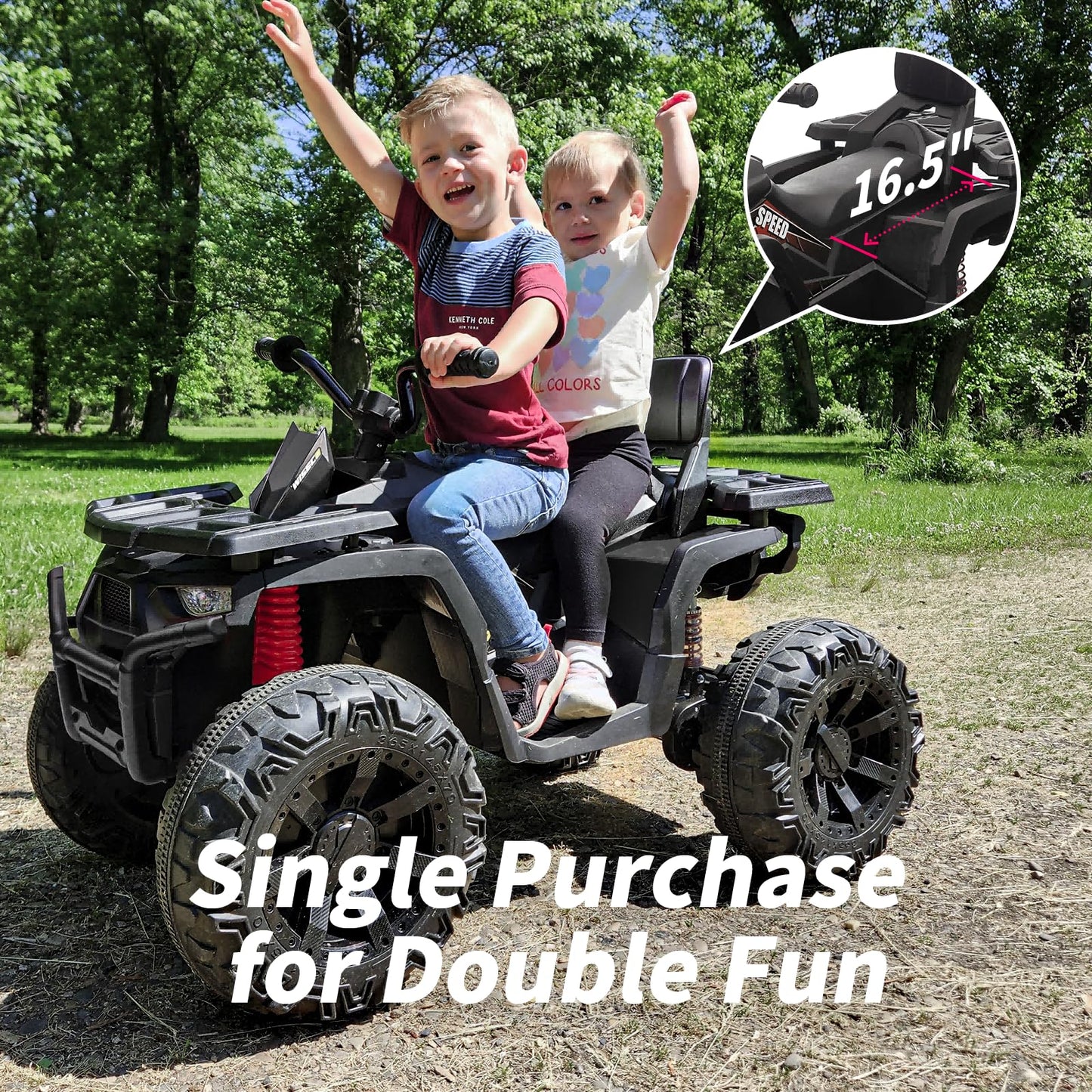 Hikiddo Kids Atv 4 Wheeler, 24V 4Wd Electric Atv Ride On Toy For Big Kid With 2-Seater, 4X200W Motor - Black