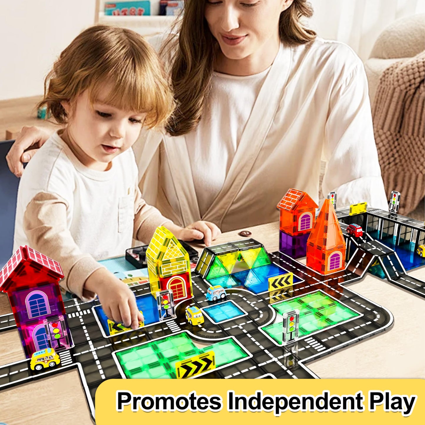 Drofex 82Pcs Magnetic Tiles Road, Magnetic Building Blocks Construction Toys For 3+Year Old Boys Girls, Kids Toys Montessori Toy