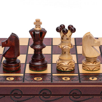 Husaria European International Wooden Chess Game Set, Ambassador - 21.7 Inches - Large-Size Chess Set With Handcrafted Chessmen And Felted Folding Board