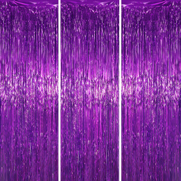 Voircoloria 3 Pack 3.3 x 6.6 ft Purple Foil Fringe Backdrop Curtains, Tinsel Streamers Party Decorations, Fringe Backdrop for Bi