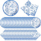 Zhehao 120 Pcs Disposable Paper Plates and Napkins Bulk Birthday Party Decorations Wedding Party Supplies(Blue,Blue Flowers)