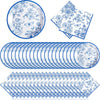 Zhehao 120 Pcs Disposable Paper Plates and Napkins Bulk Birthday Party Decorations Wedding Party Supplies(Blue,Blue Flowers)
