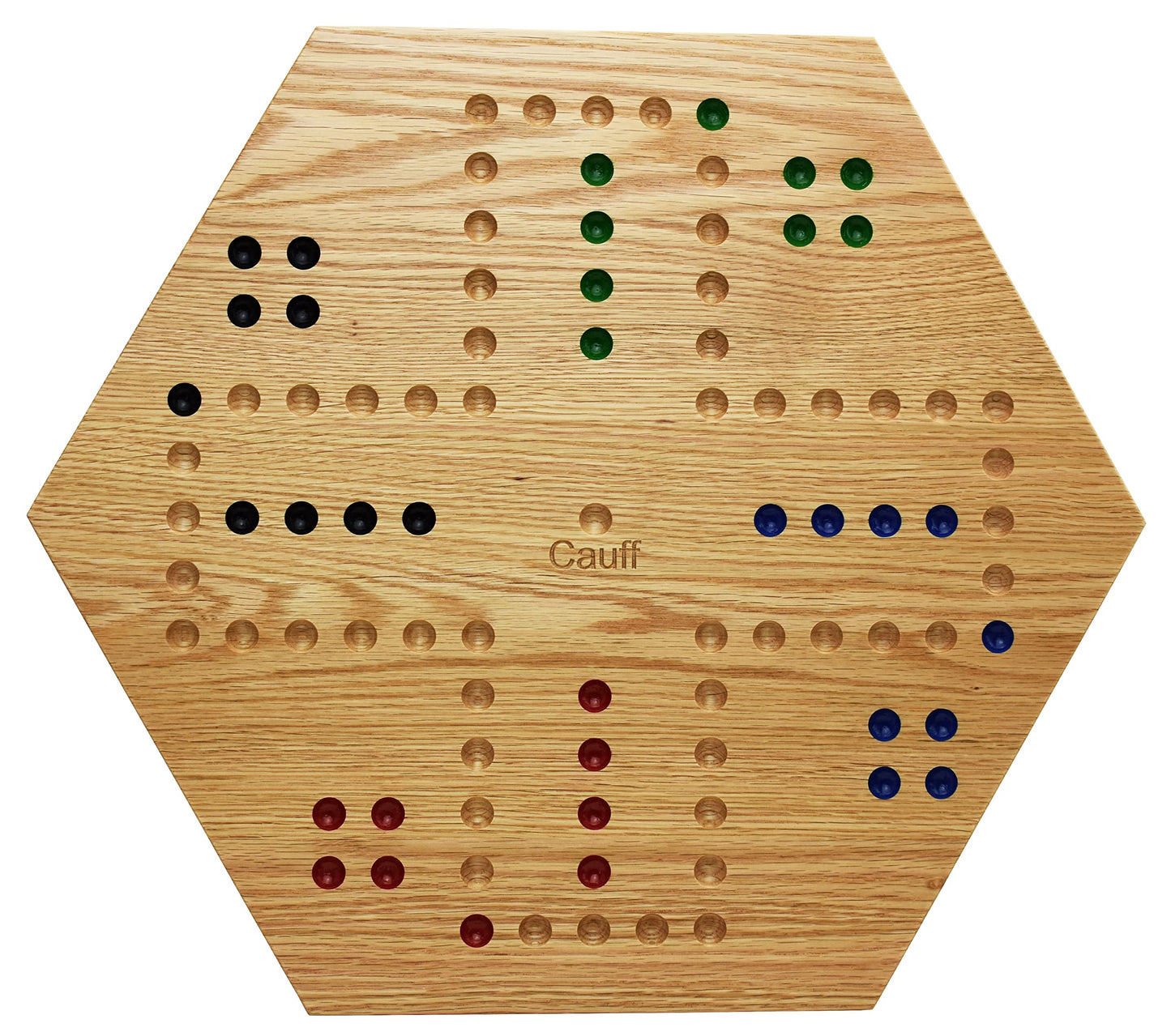 Cauff Solid Oak Double Sided Marble Board Game - 20 Inch, Hand Painted, Brown Wood