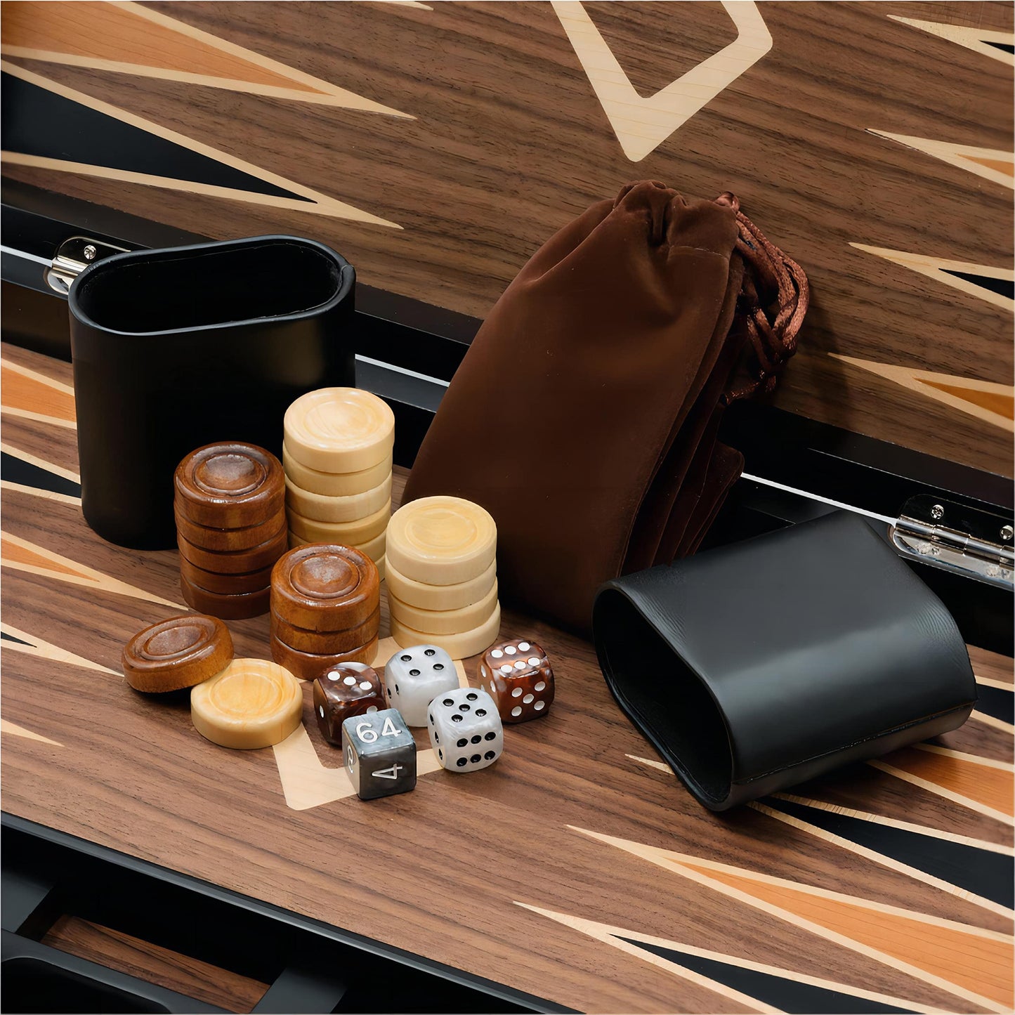 Woodronic 17' Wooden Backgammon Set For Adults, Folding Classic Board Game, Best Strategy Game And Smart Game Of Tactics, Walnut Mahogany Case