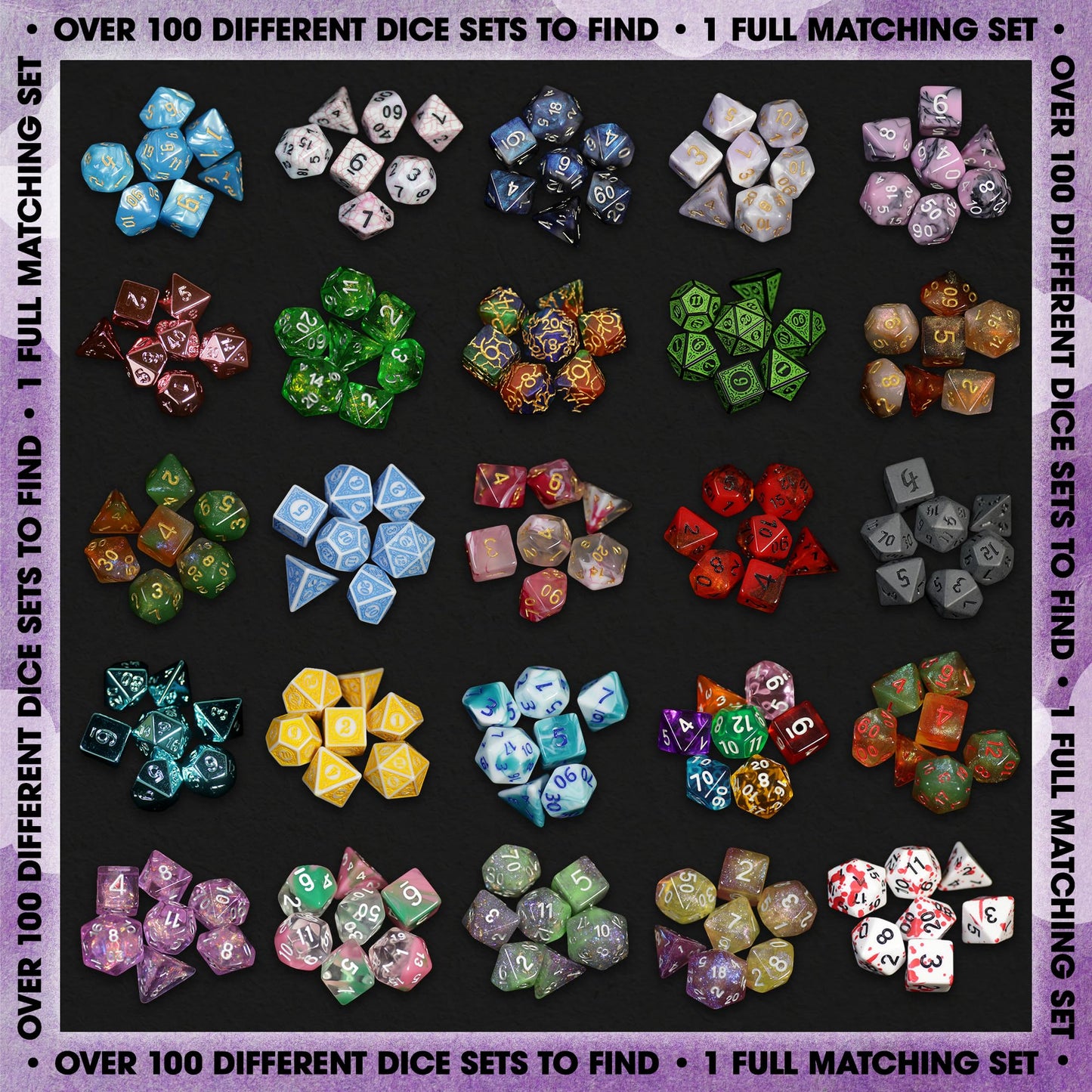 1985 Games Premium Mystery Dice, Set of 7 Polyhedral Dice, Wide Range of Patterns, Gaming Dice, Suitable for Role Playing, Table