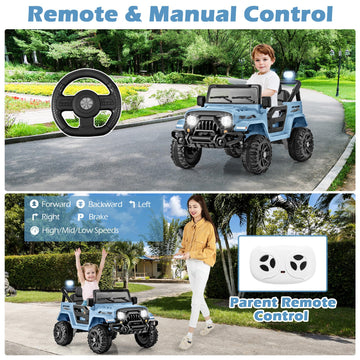 Olakids Ride On Truck, 12V Battery Powered Electric Vehicle For Kids With Remote Control, Bluetooth, Power Display, Led Lights, Music Player, Ride On Toy For 3+ Boys Girls (Blue)