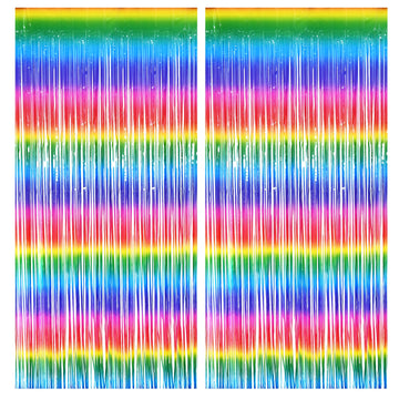 BRAVESHINE Fringe Backdrop Tinsel Foil Curtains - 2 Pack Colorful Party Streamers Backdrops for Doorway Decor/80s/90s/Dance/Gr