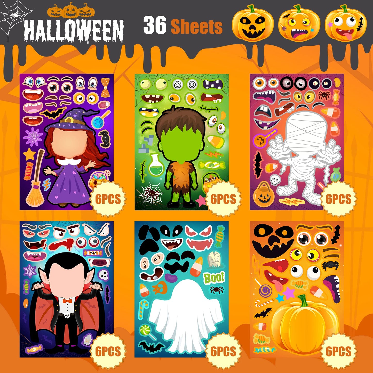 36 Sheets Halloween Stickers For Kids Make Your Own Halloween Stickers, Halloween Favors For Kids, Halloween Crafts For Kids Hal