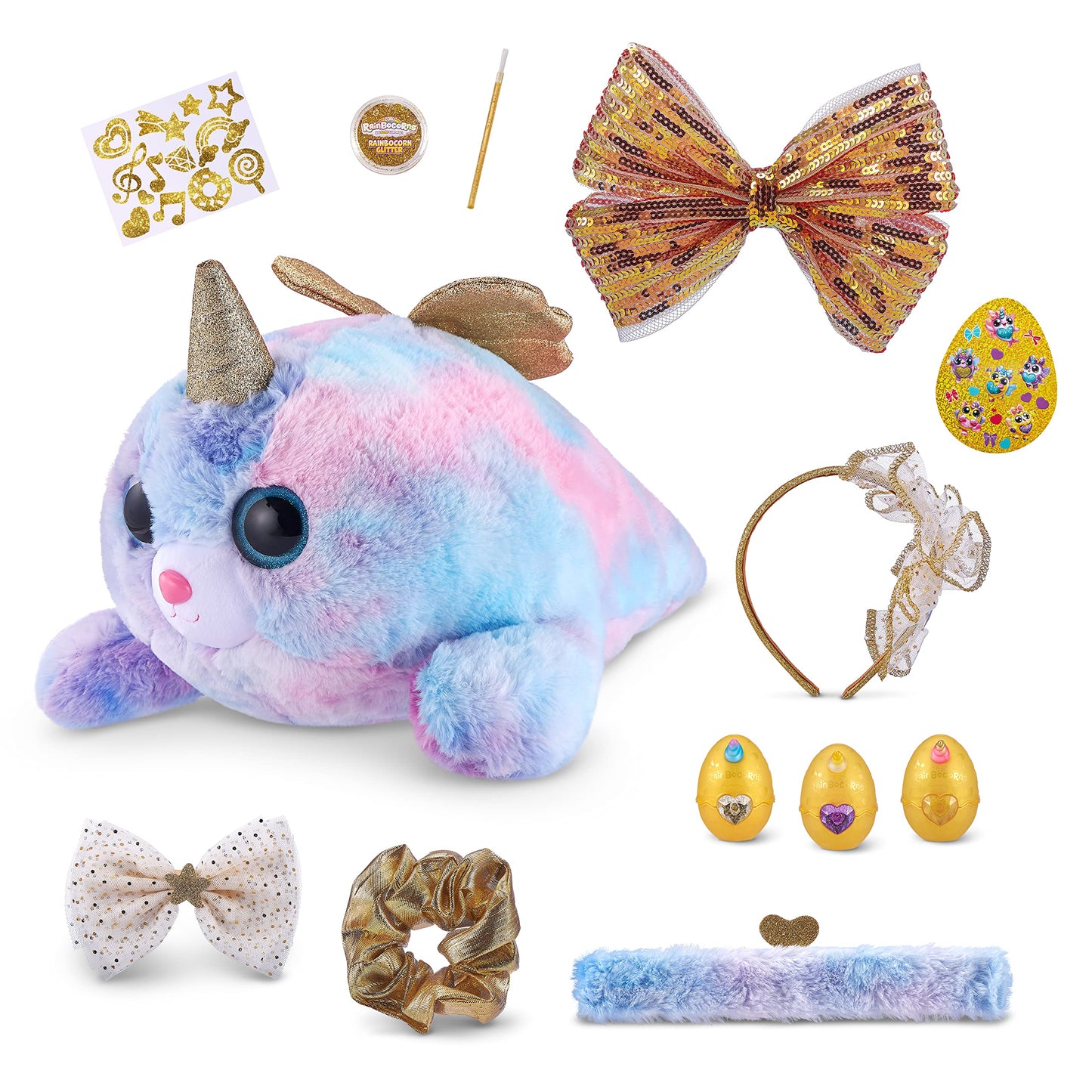 Rainbocorns Epic Golden Egg By Zuru (Seal), Girls Toy Includes Stuffed Animal With 25+ Golden Surprises, With Rings, Stickers, Bows, And More - Girls Gift Idea