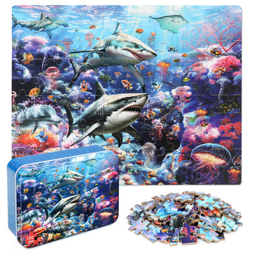 Lelemon Puzzles For Kids Ages 4-6 6-8 8-10 100 Pieces Jigsaw Puzzles For Kids Underwater World Ocean Learning Educational Puzzle