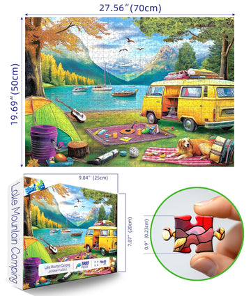 Blueforest 1000 Piece Jigsaw Puzzle - Unique Camping Lake RV Scene - 27.5x19.7 Inches - Challenging mature-themed Puzzle for Relaxation & Family Activity