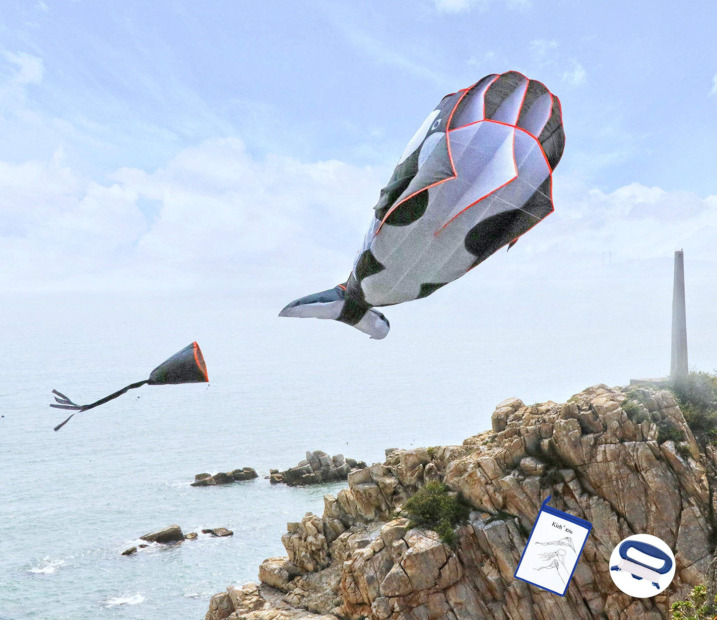 Kizh Kite Giant 3D Dolphin Frameless Soft Parafoil Kites for Kids and Adults Easy Flyer Kite for Beach Park Garden Playground (B