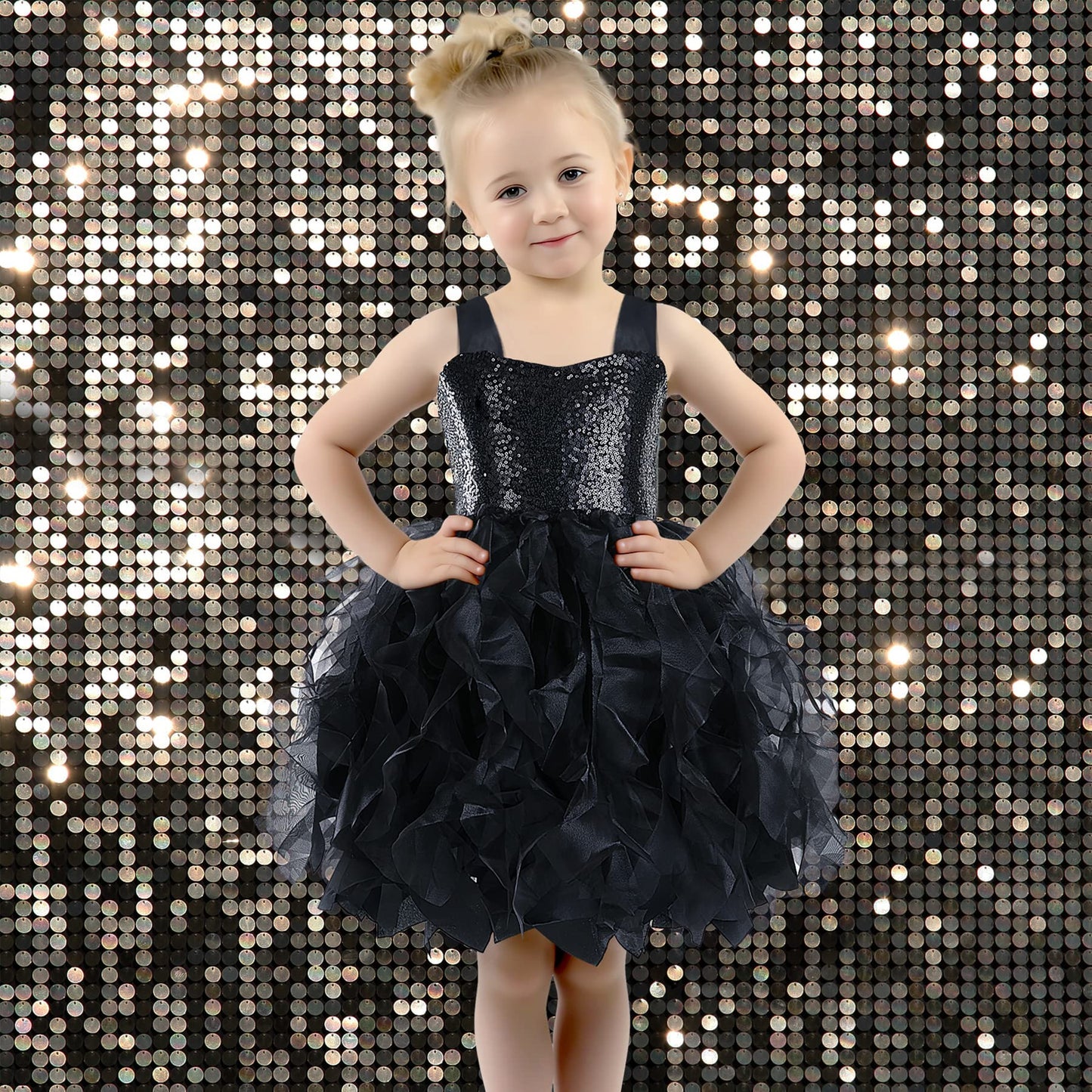 Besutolife Black Tutu Dress For Girls - Sequin Princess Party Wedding Dress - Size 8T